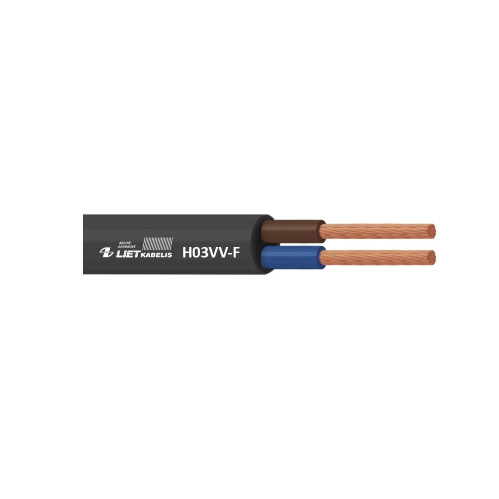 Kabelis 2x0.5mm² juodas (daugiagyslis, apvalus) H03VV-F