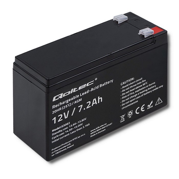 UPS nepertraukiamo maitinimo šaltinis Qoltec AGM battery 12V 7.2 Ah max 108A (53062)