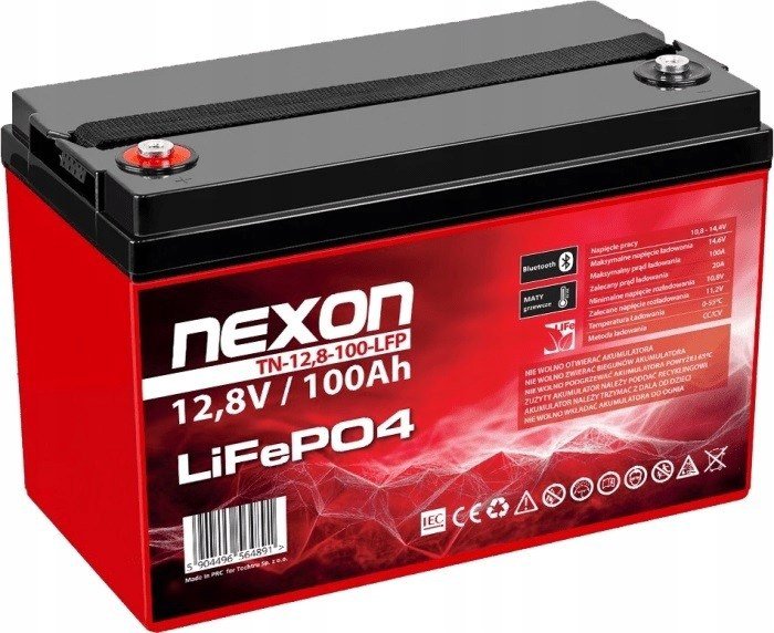 NEXON LIFEPO4 AKUMULIATORIUS 100AH 12,8V, BLUETOOTH (APP) IR ŠILDYMO KILIMĖLIS