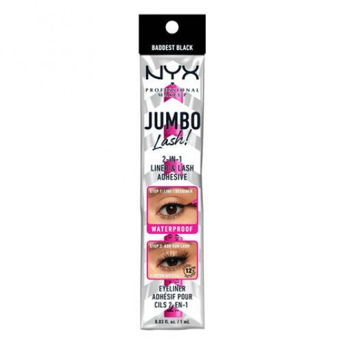 NYX Professional Makeup Jumbo Lash! 2-in-1 Liner & Lash Adhesive Akių apvadas-dirbtinių blakstienų klijai, Baddest Black