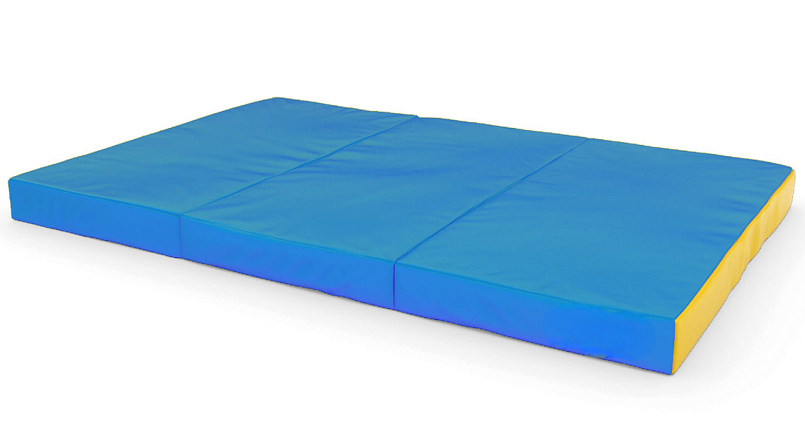 Sulankstomas gimnastikos čiužinys SANRO 150x100x10 cm mėlynai-geltonas (3 dalių)