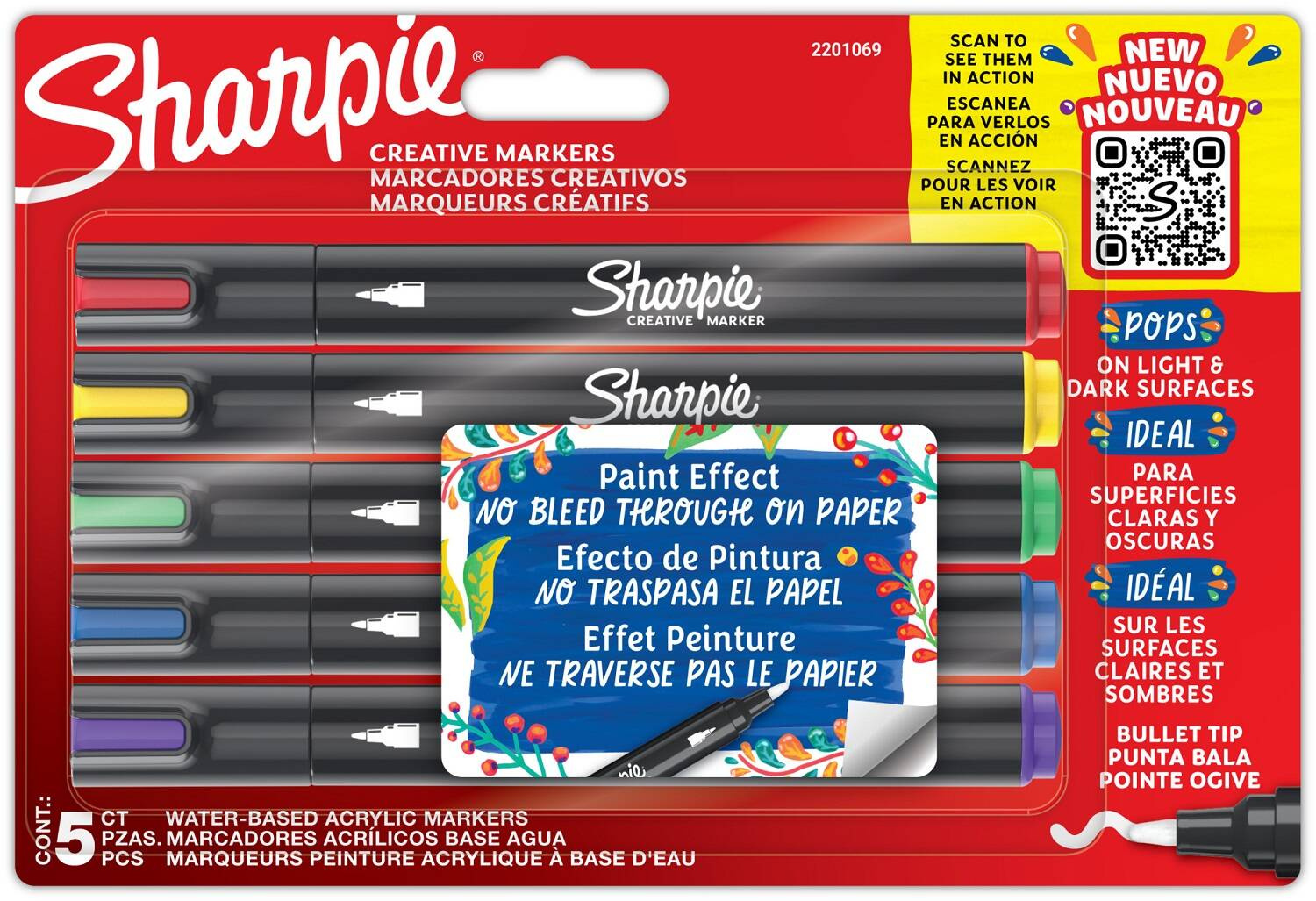 Sharpie kūrybinių akrilinių žymeklių rinkinys, 5 spalvos - 2201069