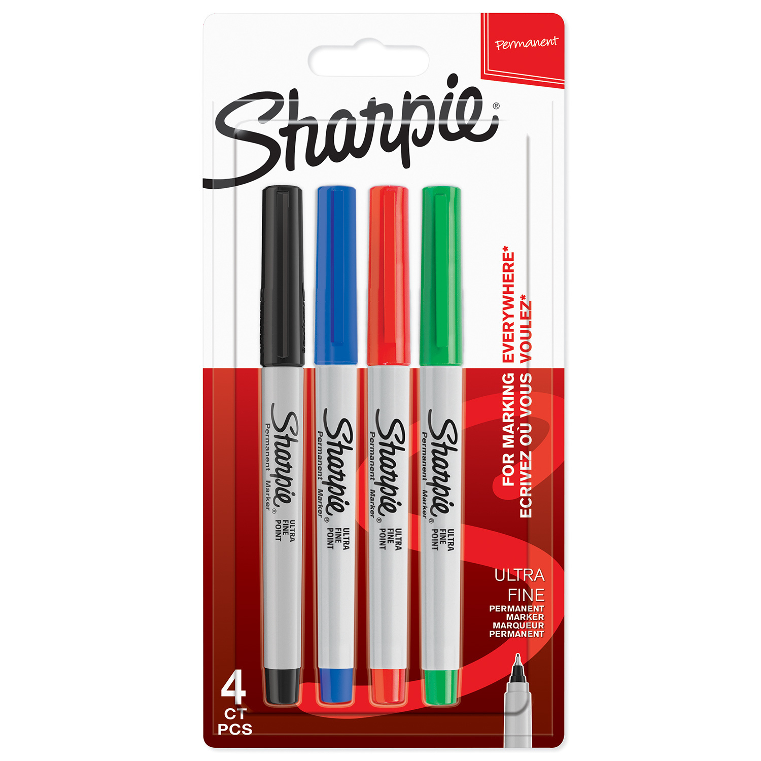 Sharpie Ultra Fine itin ploni standartinių spalvų žymekliai, 4 vnt., 0,5 mm - 1985879