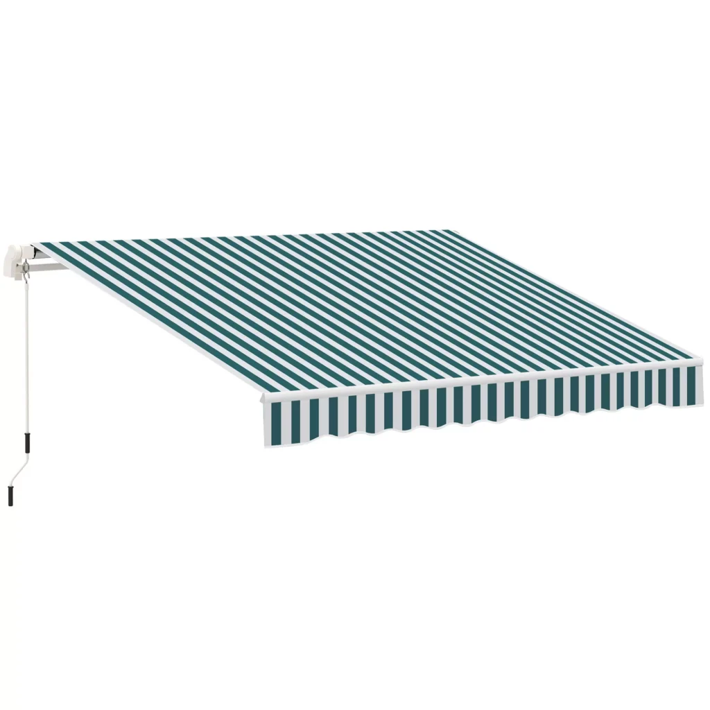 Markizė su rankine alkūne, tvirtinimas prie sienos - Balta su Žalia 395 x 245 cm