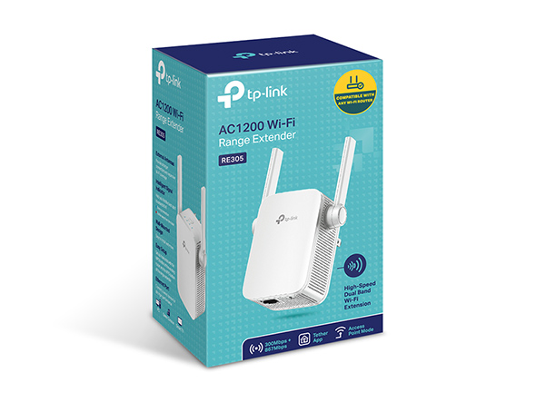 TP-LINK | Extender | RE305 | 802.11ac | 2.4GHz/5GHz | 300+867 Mbit/s | 10/100 Mbit/s | Ethernet LAN (RJ-45) ports 1 | MU-MiMO No | no PoE | Antenna type 2xExternal