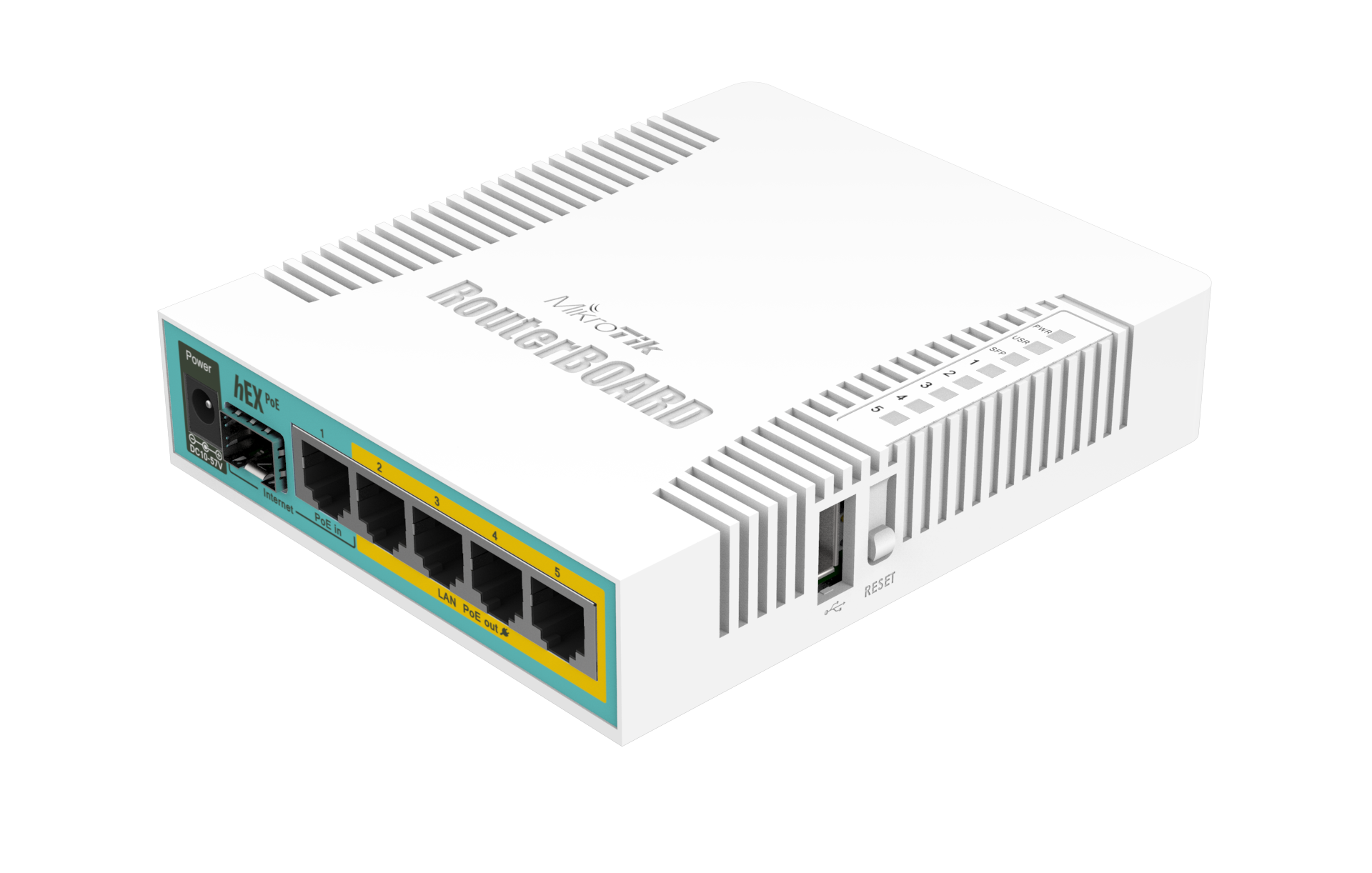 Mikrotik Wired Ethernet Router RB960PGS, hEX PoE, CPU 800MHz, 128MB RAM, 16MB, 1xSFP, 5xGigabit LAN, 1xUSB, Power Output On ports 2-5, Ourput: 1A max per port; 2A max total, RouterOS L4 | hEX PoE Router | RB960PGS | No Wi-Fi | 10/100/1000 Mbit/s | Ethernet LAN (RJ-45) ports 5 | Mesh Support No | MU-MiMO No | No mobile broadband | 1xUSB | 12 month(s)