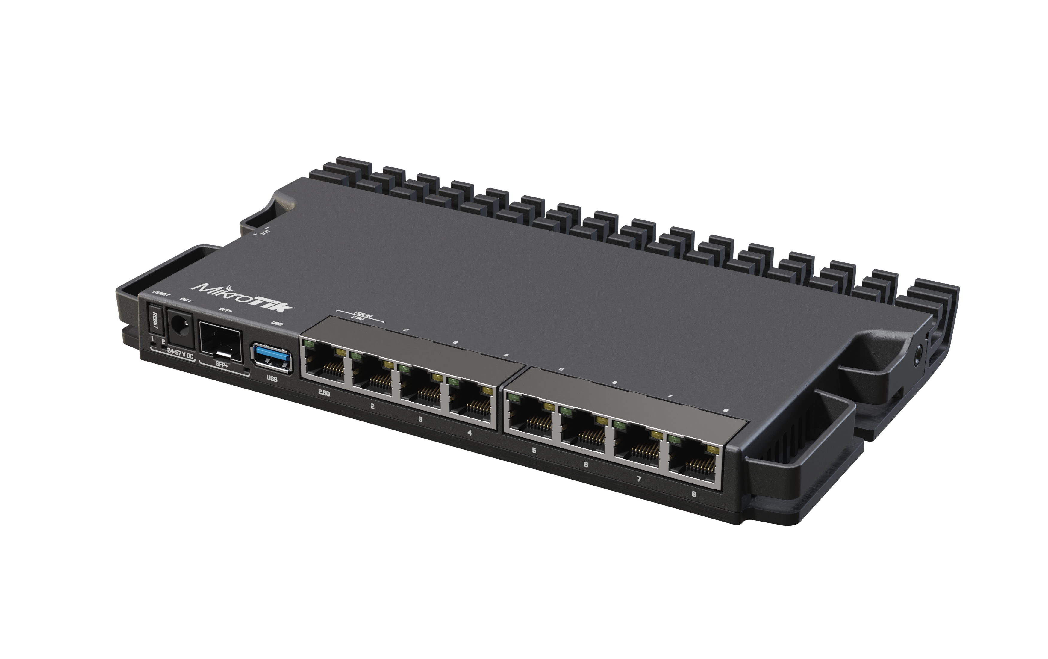 MikroTik Wired Ethernet Router RB5009UG+S+IN, Quad core 1.4 GHz CPU, 1xSFP+, 7xGigabit LAN, 1x2.5G LAN, 1xUSB, Can be powered in 3 different ways, CPU temperature monitor, Mounts FOUR of these Routers in a Single 1U Rackmount Space, RouterOS L5 | Wired Ethernet Router | RB5009UG+S+IN | No Wi-Fi | 10/100/1000 Mbit/s | Ethernet LAN (RJ-45) ports 7 | Mesh Support No | MU-MiMO No | No mobile broadband | 1 | 12 month(s)