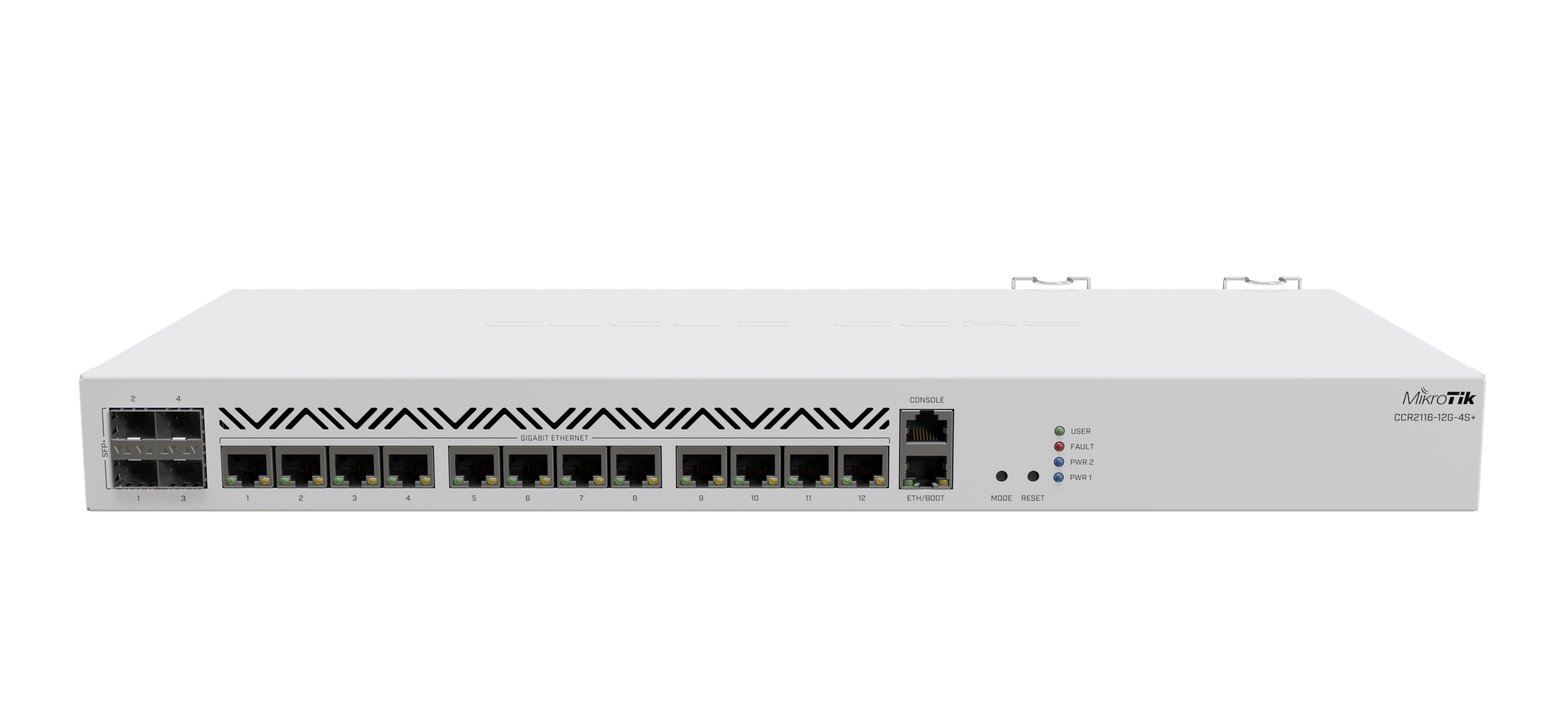 Mikrotik Cloud Core Router CCR2116-12G-4S+, 16-CORE 2 GHZ ARM CPU, 16 GB DDR4 RAM, 4x10G SFP+ ports, 13xGigabit LAN ports, 1x RJ45 Serial port, 1x M.2 slots, 16 core CPU, 16 GB RAM, Dual redundant power supply, RouterOS L6 | Cloud Core Router | CCR2116-12G-4S+ | Ethernet LAN (RJ-45) ports 13 | 12 month(s)