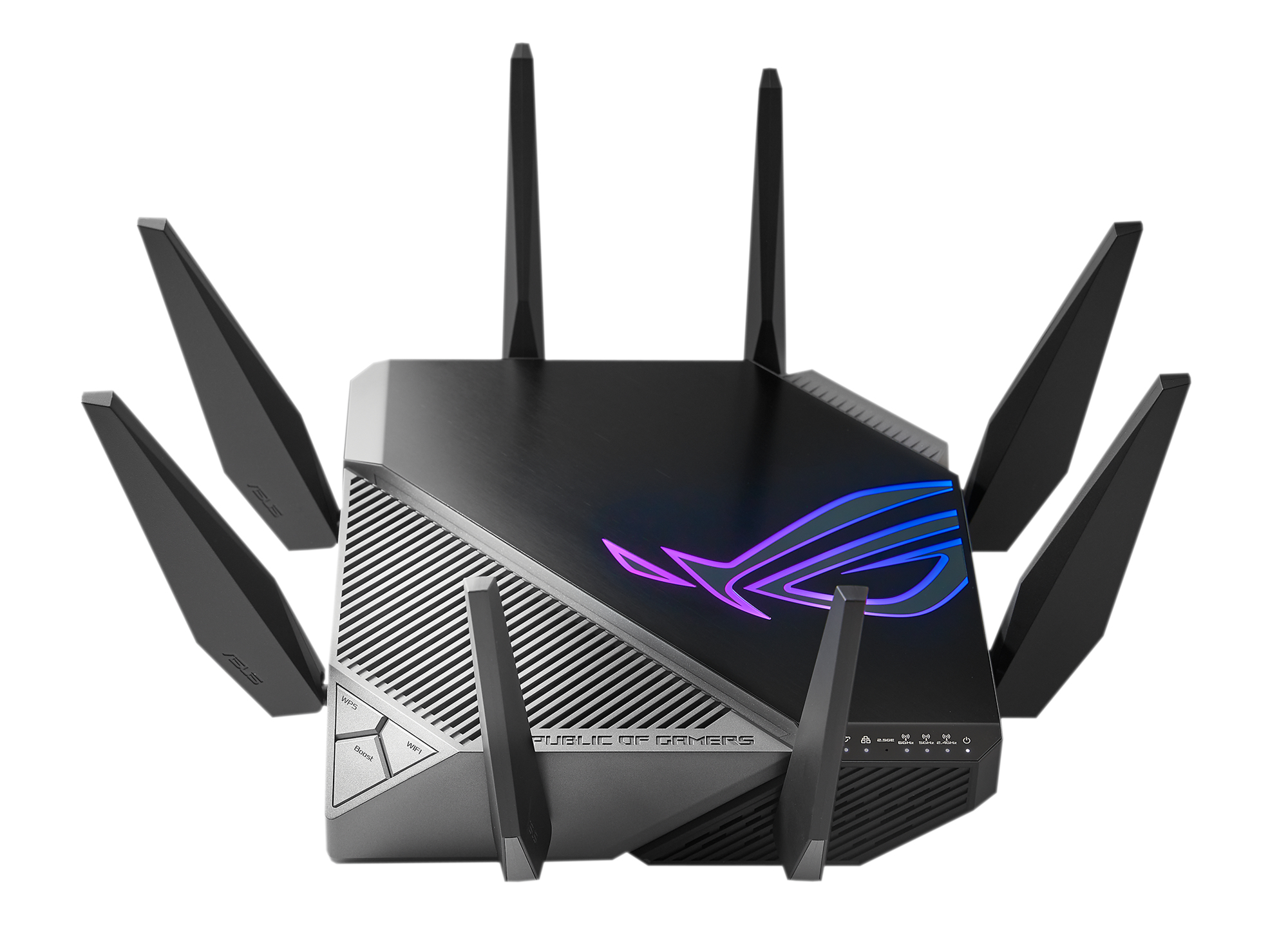 Wi-Fi 6 Tri-Band Gigabit Gaming Router | ROG GT-AXE11000 Rapture | 802.11ax | 1148+4804+4804 Mbit/s | 10/100/1000/2500 Mbit/s | Ethernet LAN (RJ-45) ports 5 | Mesh Support Yes | MU-MiMO Yes | No mobile broadband | Antenna type External | 2xUSB 3.2