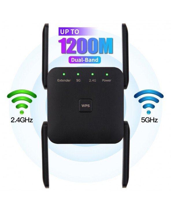 5Ghz AC1200 WiFi kartotuvas 1200Mbps maršrutizatorius Juodas WiFi Extender stiprintuvas 2.4G 5GHz WiFi signalo stiprintuvas