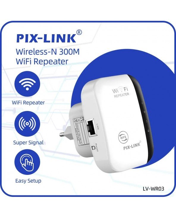 PIX-LINK WR03 belaidžio Wi-Fi retransliatoriaus ilgintuvas 300 m "Wi-Fi" stiprintuvas 802.11N/ B/G