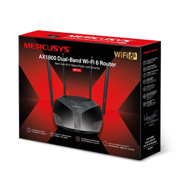 AX1800 Dual-Band WiFi 6 Router | MR70X | 802.11ax | 1201+574 Mbit/s | 10/100/1000 Mbit/s | Ethernet LAN (RJ-45) ports 3 | Mesh Support No | MU-MiMO Yes | No mobile broadband | Antenna type 4xFixed