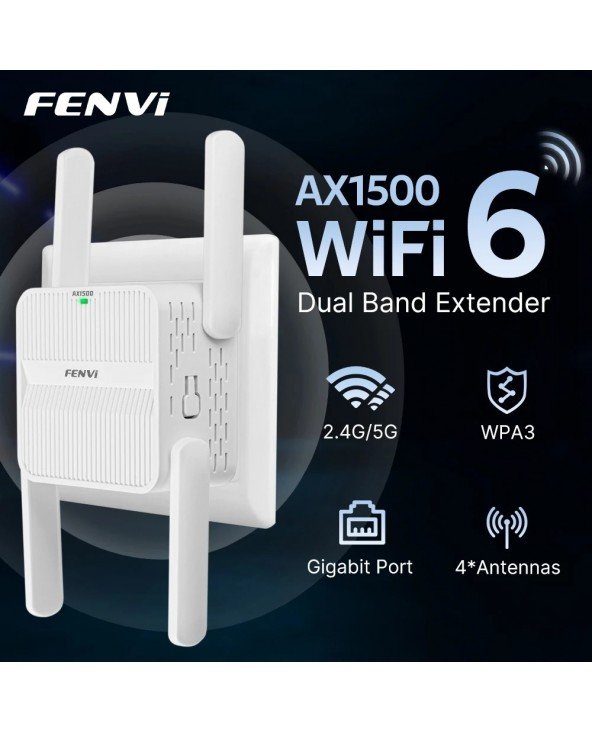 FENVI 5Ghz AX1500 WiFi 6 kartotuvo plėstuvo signalo stiprintuvas, dviejų juostų 2,4G/5GHz Wi-Fi signalo stiprintuvas