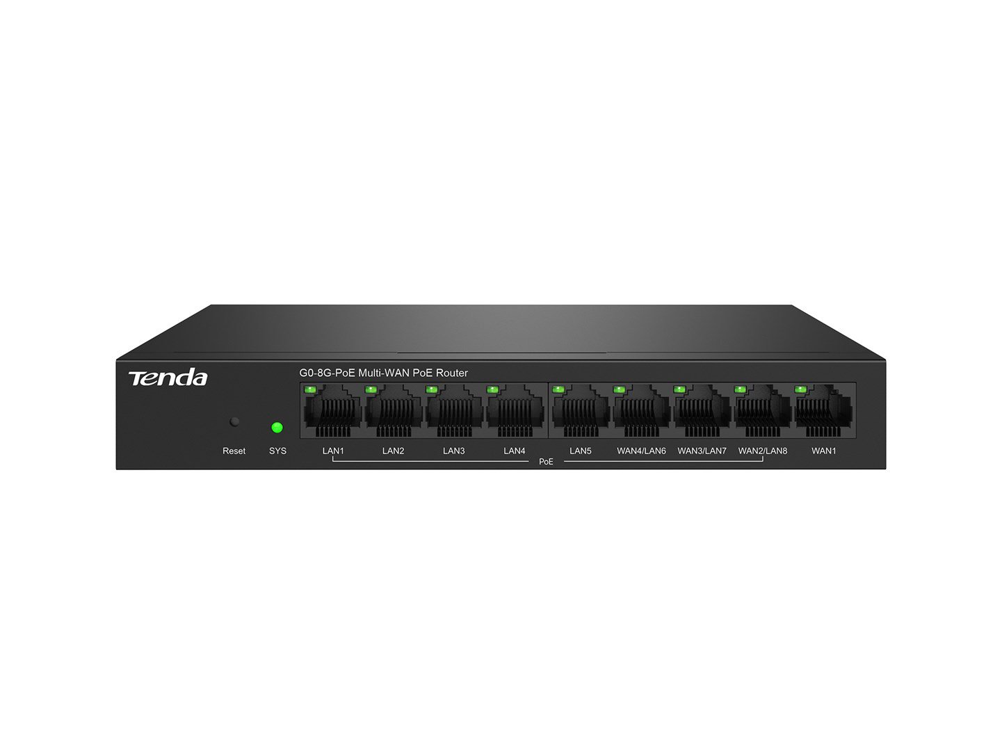 Tenda G0-8G-PoE laidinis maršrutizatorius Gigabitinis eternetas Juoda