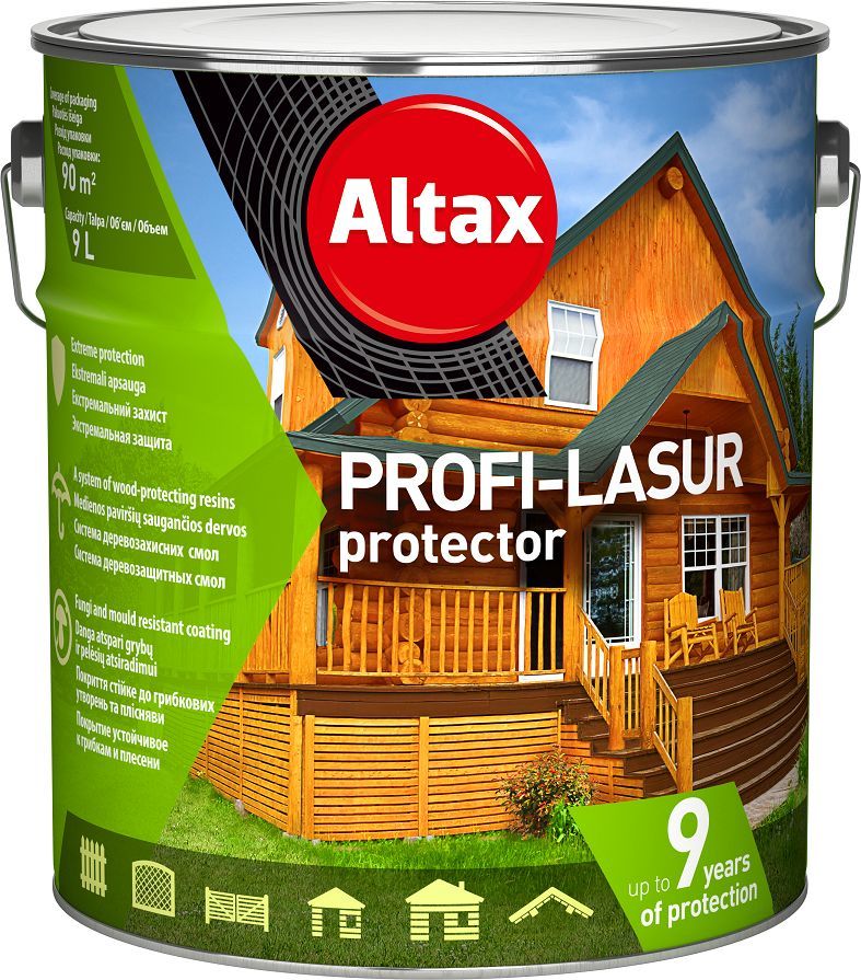 Medienos impregnantas ALTAX PROFI-LASUR PROTECTOR, riešuto sp., 9 l