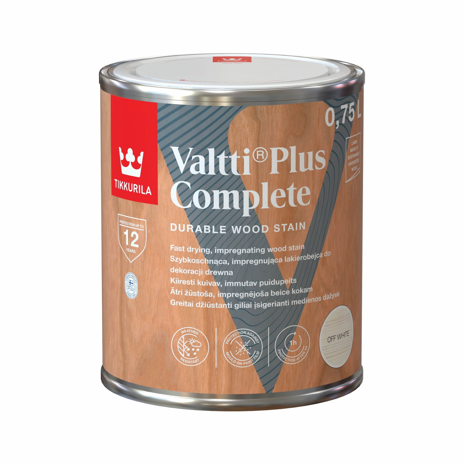 Medienos dažyvė TIKKURILA VALTTI PLUS COMPLETE, šilko matiniai, balkšvos sp., 0,75 l