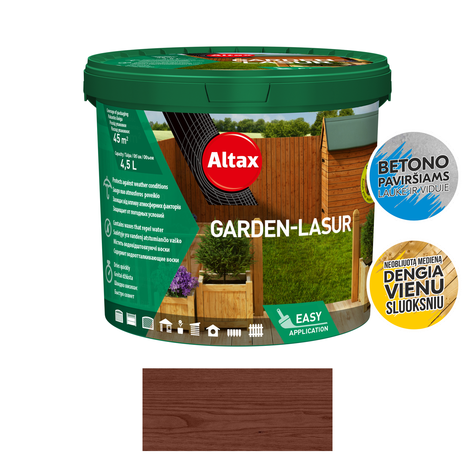 Greitai džiūstantis medienos impregnantas ALTAX GARDEN LASUR, riešuto sp., 4,5 l