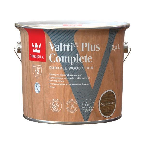 Medienos dažyvė TIKKURILA VALTTI PLUS COMPLETE, šilko matiniai, lazdyno riešuto sp., 2,5 l