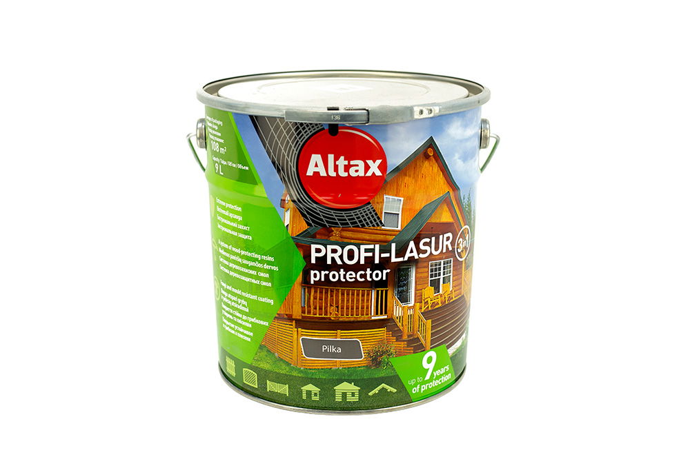 Medienos impregnantas ALTAX PROFI-LASUR PROTECTOR, pilkos sp., 9 l