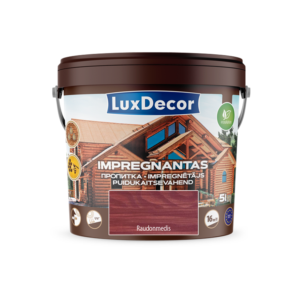 Medienos impregnantas LUXDECOR, raudonmedžio sp., 5 l