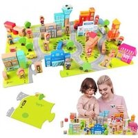 Žaislas medinės kaladėlės Pastatyk miestą, 120 vnt.