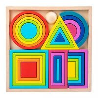 Montessori medinė vaivorykštės spalvų geometrinė dėlionė