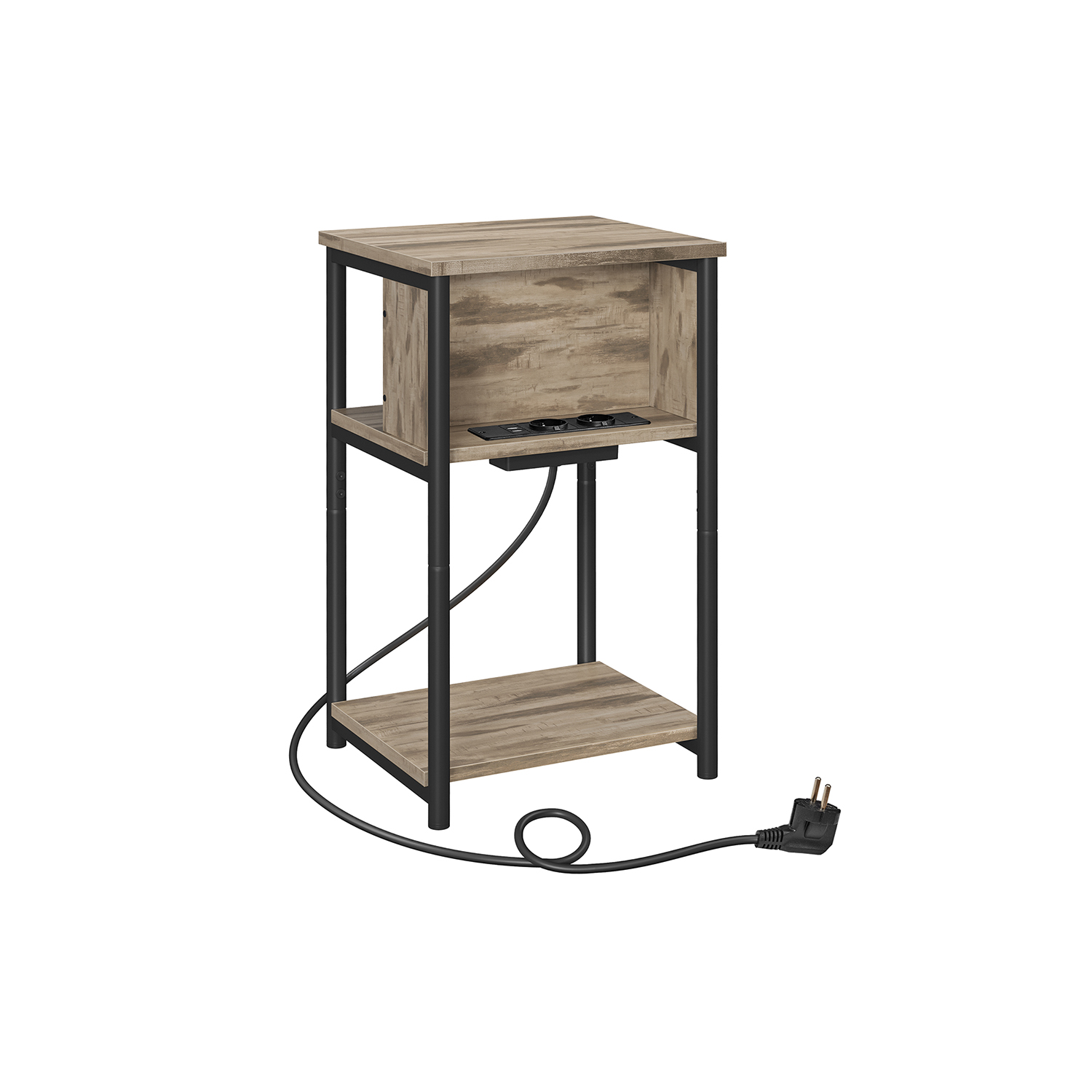 Šoninis staliukas su USB ir el. lizdais | 30 x 34 x 58 cm | Juoda, Ruda