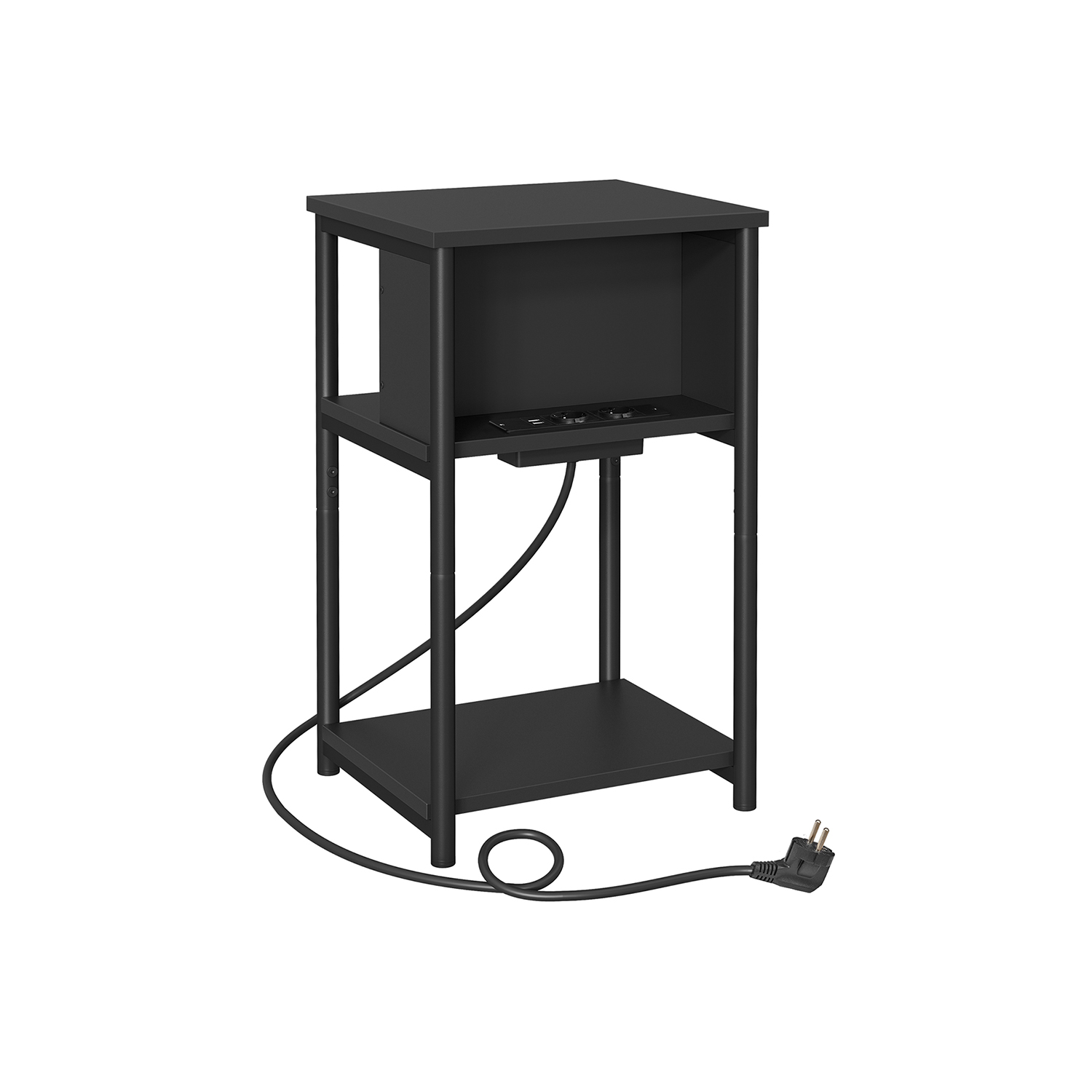 Šoninis staliukas su USB ir el. lizdais | 30 x 34 x 58 cm | Juoda