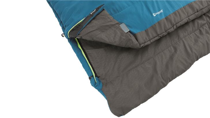 Miegmaišis Outwell Celebration Lux Double, Sleeping Bag, 225 x 140 cm, 2 way open - auto lock, L-shape, Blue