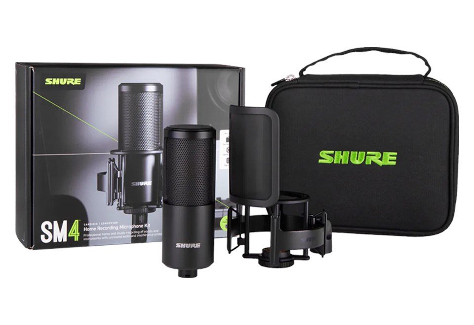 Shure SM4-K-KIT - kondensatorinis mikrofonas, išoriškai poliarizuotas, rankena, popfilteris, dėklas