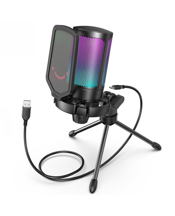 FIFINE Ampligame USB mikrofonas žaidimų transliacijai su Pop Filter Shock Mount & Gain Control, kondensatoriaus mikrofonas