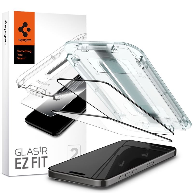 Spigen Glass tR EZ Fit 2 Pack, FC Black - iPhone 15 Pro