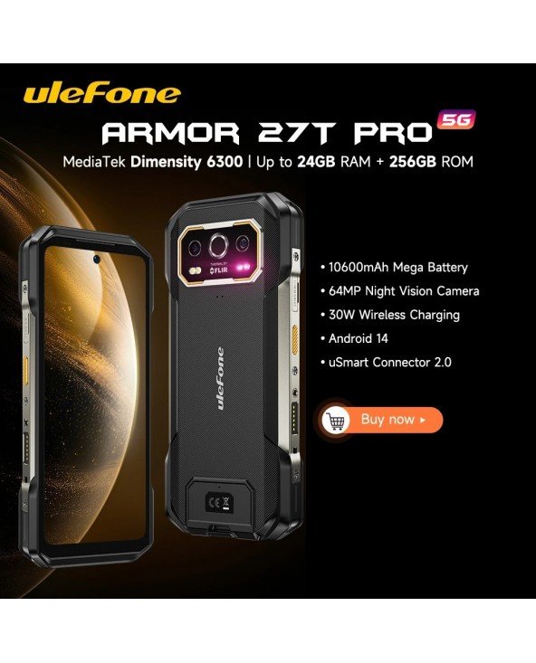 Ulefone Armor 27T Pro 5G Tvirtas telefonas 10600mAh Išmanusis telefonas "Android 14" 50MP+64MP naktinė kamera 6,78" Iki 24GB RAM