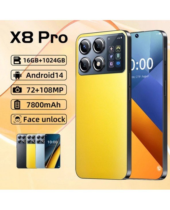 Mobilusis telefonas X8 Pro 7.3 HD ekranas SmartPhone 16G + 1T 5G Dual Sim Celulares Android atrakintas 108MP 7800mAh mobilusis