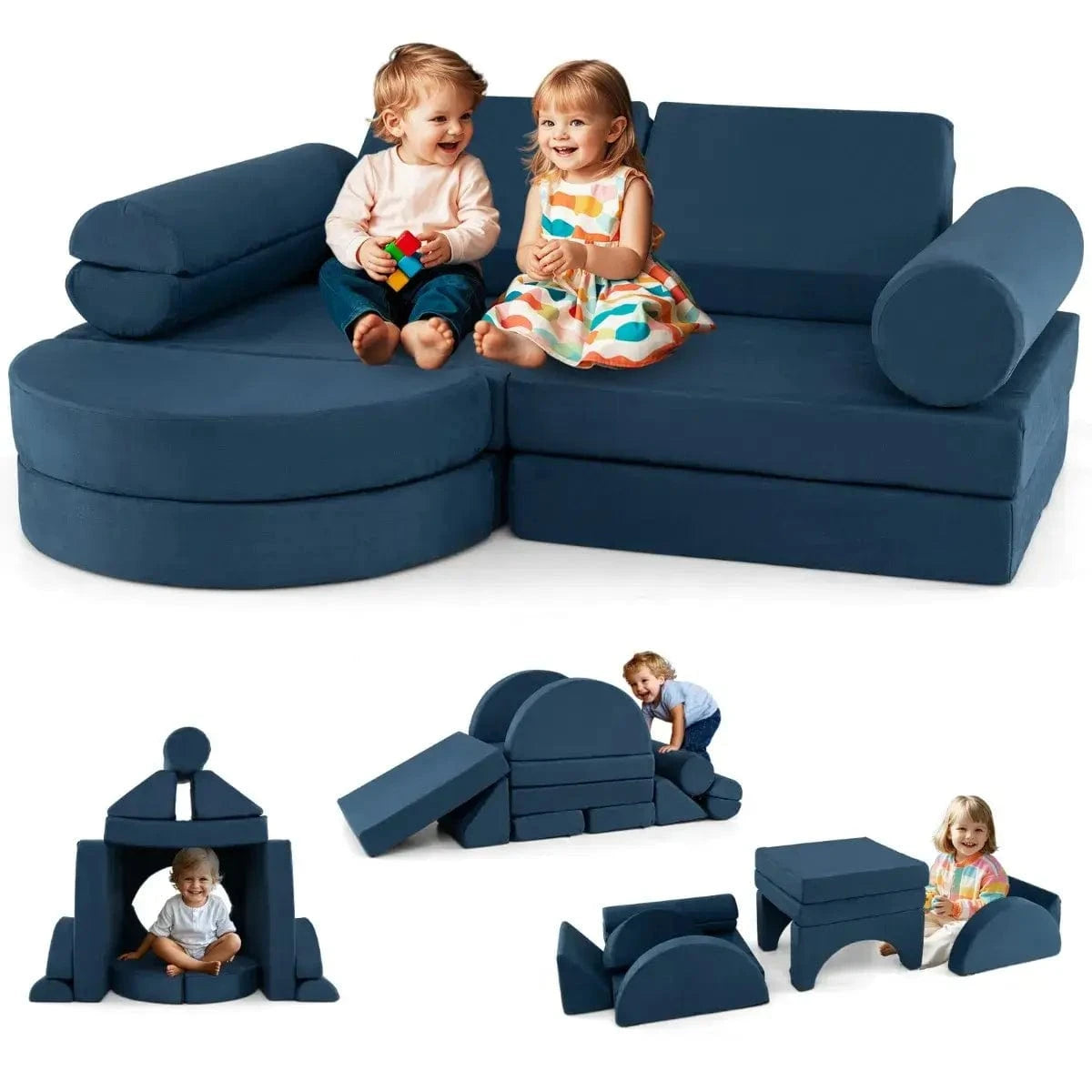Modulinė Vaikiška Sofa Žaidimams Ir Statyboms 14 Dalių, Navy Mėlyna