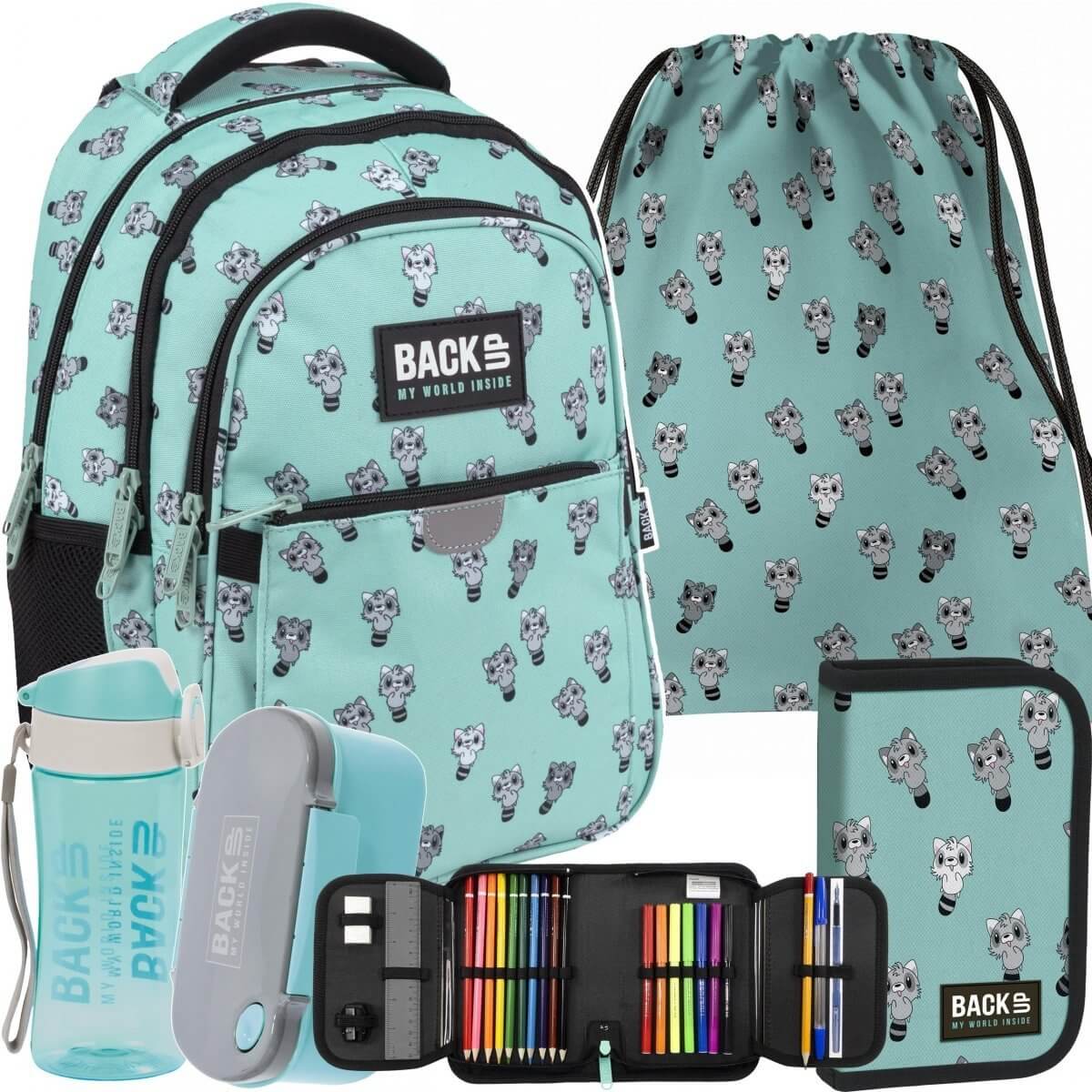 Mokyklinis Rinkinys 5in1 Kuprinė 39 cm BackUP Turkio Spalva IP1022