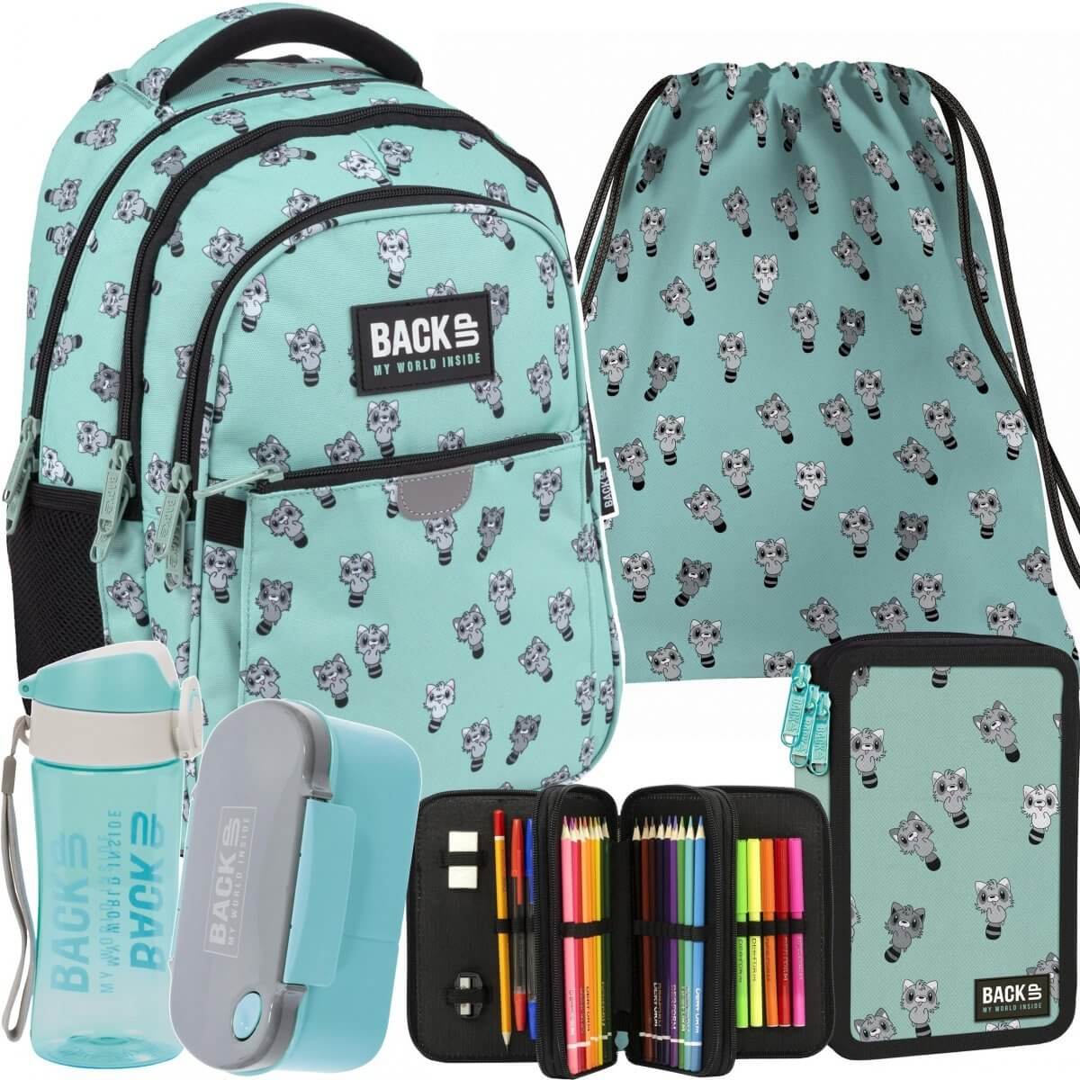 Mokyklinis Rinkinys 5in1 Kuprinė 39 cm BackUP Penalas 3 Skyriai IP1023