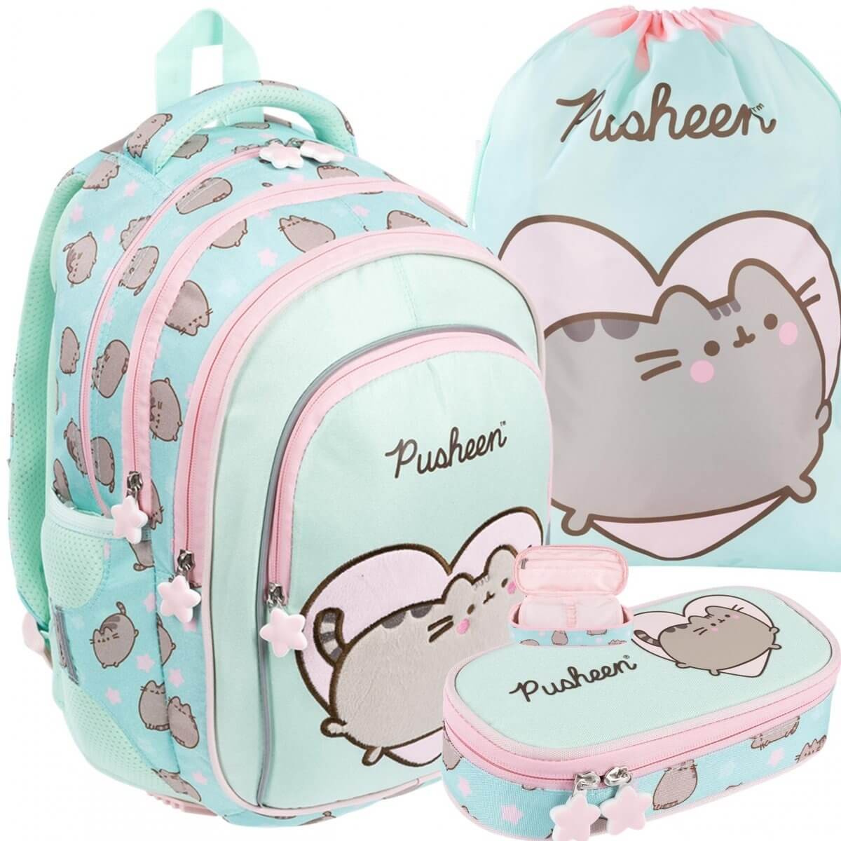 Kuprinė Mergaitėms Su Pusheen Dizainu Ir Priedais Mokyklai 40x28x18 cm