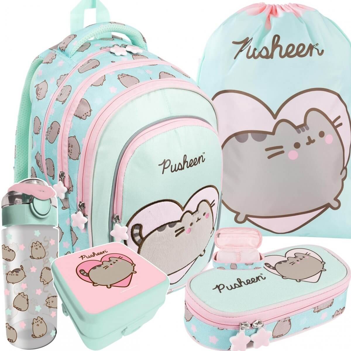 Kuprinė Mergaitėms Su Pusheen Dizainu Ir 5 Priedais Mokyklai 40x28x18 cm