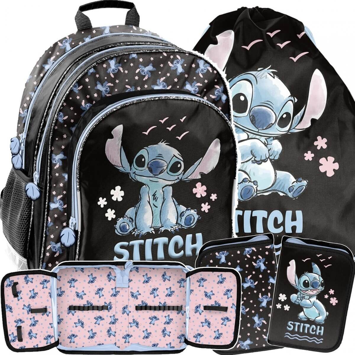 STITCH Mokyklinė Kuprinė Pradinių Klasių Mokinukams 3 in 1 Rinkinys