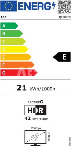 AOC Q27U3CV | 27 " | IPS | 16:9 | 75 Hz | 4 ms | 2560 x 1440 pixels | 420 cd/m² | HDMI ports quantity 1