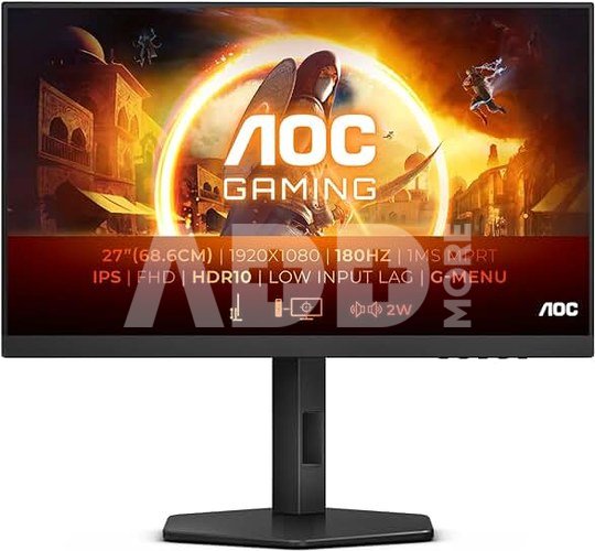 AOC | Gaming Monitor | 27G4X | 27 " | IPS | 16:9 | 180 Hz | 1 ms | 1920 x 1080 pixels | 300 cd/m² | HDMI ports quantity 2 | Black