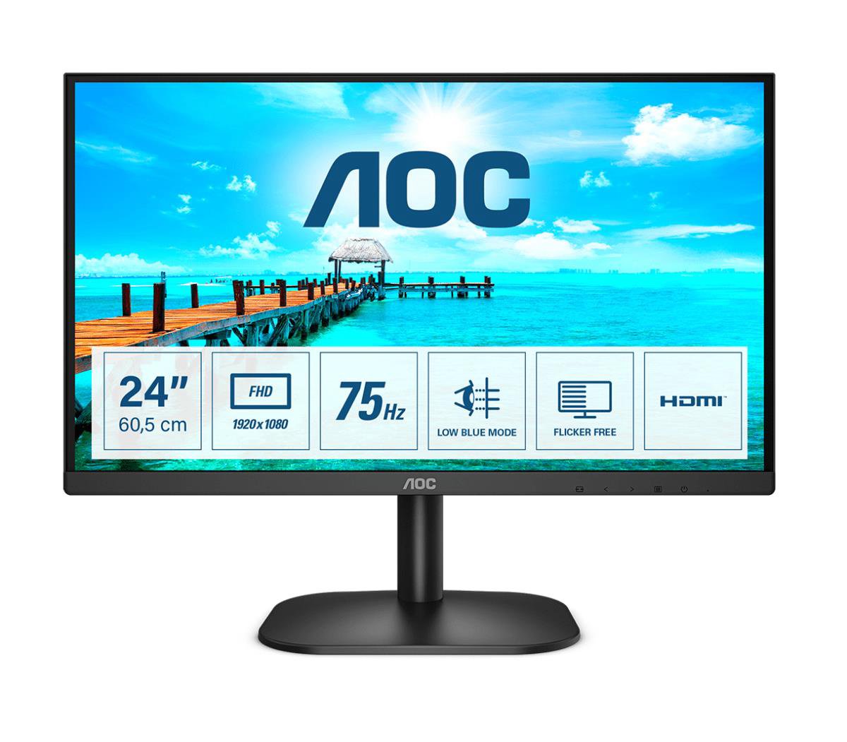 Monitorius AOC Monitor 24B2XHM2 23.8 ", VA, FHD, 1920 x 1080 pixels, 16:9, 4 ms, 250 cd/m², Black, H