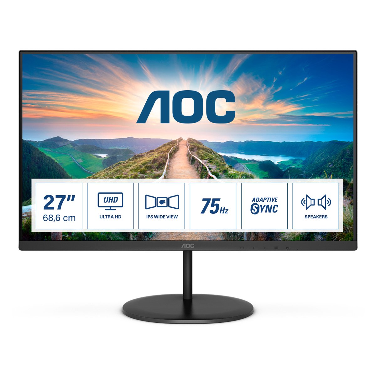 Monitorius AOC Monitor U27V4EA 27 ", IPS, UHD, 3840 x 2160, 16:9, 4 ms, 350 cd/m², Black, Headphone