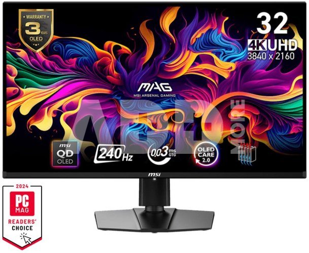 Monitor|MSI|MAG 321UPX QD-OLED|32"|Gaming|Panel QD-OLED|3840x2160|16:9|240Hz|Matte|0.03 ms|Swivel|Pivot|Height adjustable|Tilt|Colour Black|MAG321UPXQD-OLED