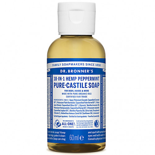 Dr. Bronner's Peppermint Pure-Castile Liquid Soap Ekologiškas skystas muilas, 60ml