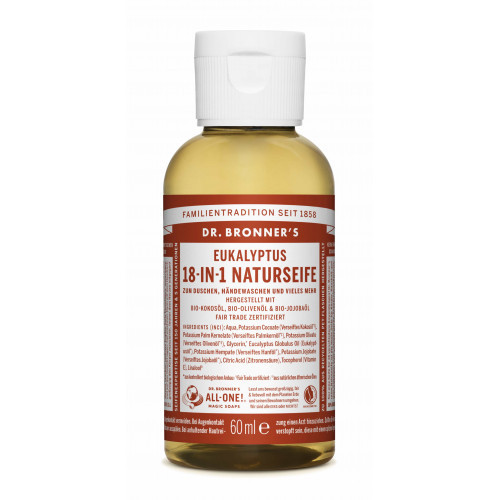 Dr. Bronner's Eucaliptus Pure-Castile Liquid Soap Ekologiškas skystas muilas, 60ml