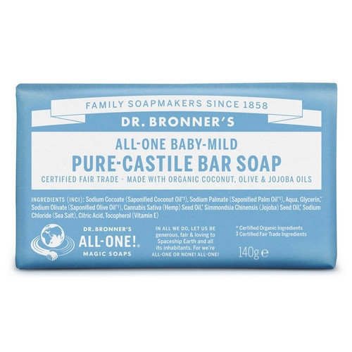 Dr. Bronner's Baby-Mild Unscented Pure-Castile Bar Soap Ekologiškas kietas muilas (bekvapis), 140g