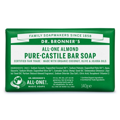 Dr. Bronner's Almond Pure-Castile Bar Soap Ekologiškas kietas muilas, 140g