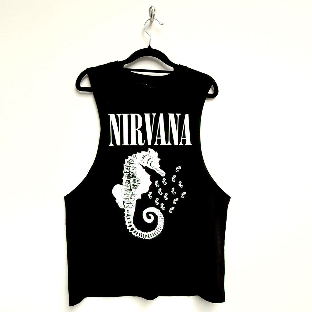 Marškinėliai Be Rankovių Nirvana Seahorse & Logo Mono
